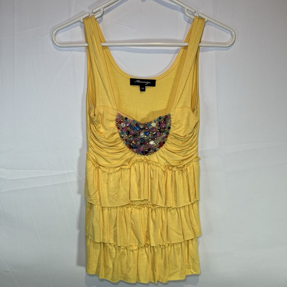 Mesmerize Sleeveless Womens XS Yellow Beaded Tank Top XSmall Ornate Decorative